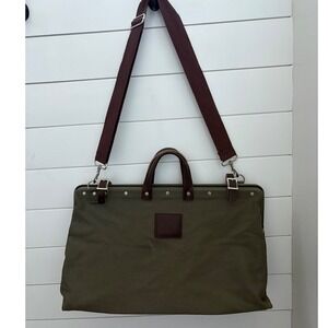 Vintage Line of Trade Olive‎ Green Canvas Leather Trim Carryall Duffel Bag